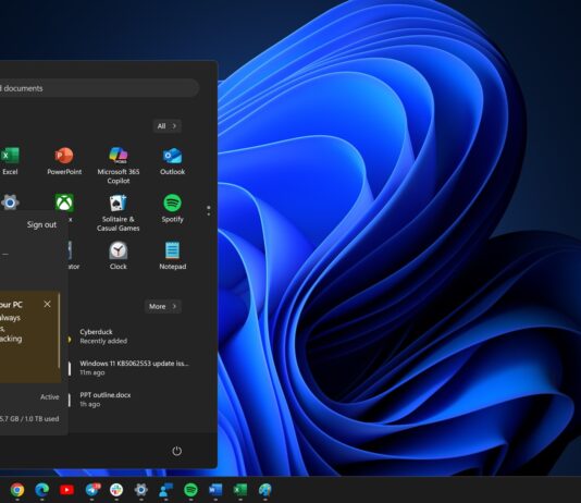 Windows 11 OneDrive alert in the Start menu