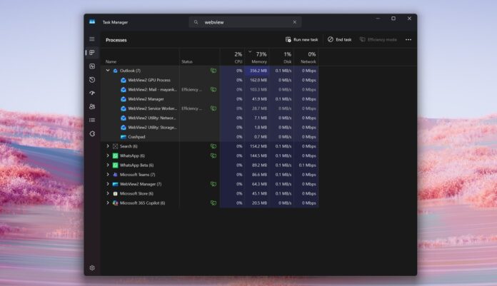Windows 11 WebView2 processes