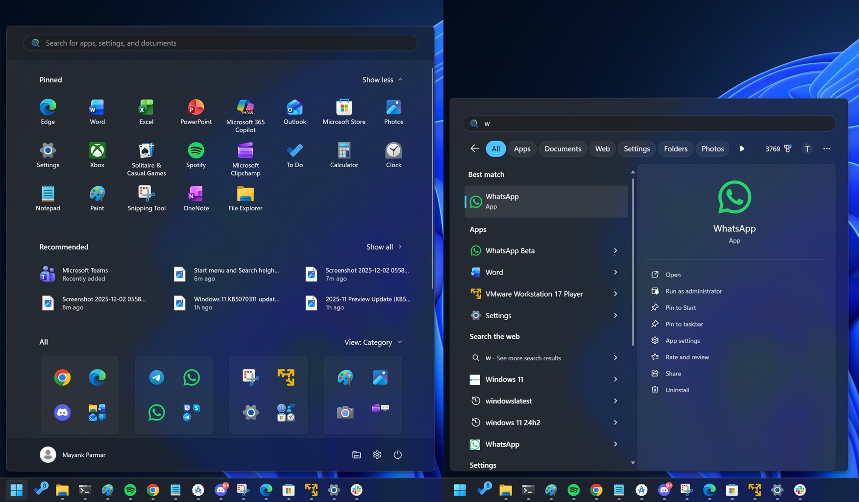 Windows Search and Start menu UI
