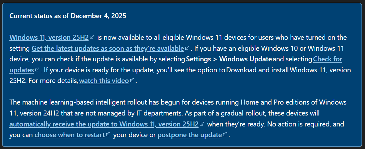 Windows release dashboard