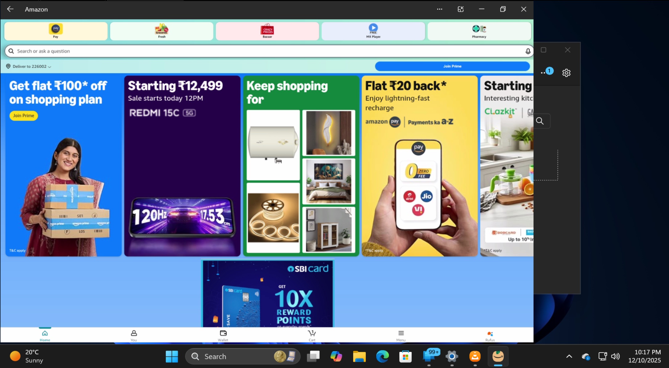 amazon app in extended view mode phone link