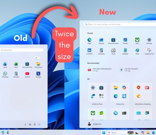New Windows 11 Start menu is almost twice the size of old Windows 11 Start menu