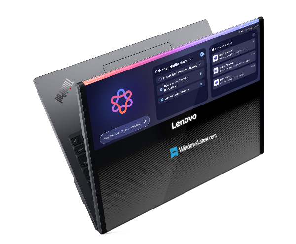 Flexible OLED under the transparent glass cover shows information on the ThinkPad Rollable XD Concept