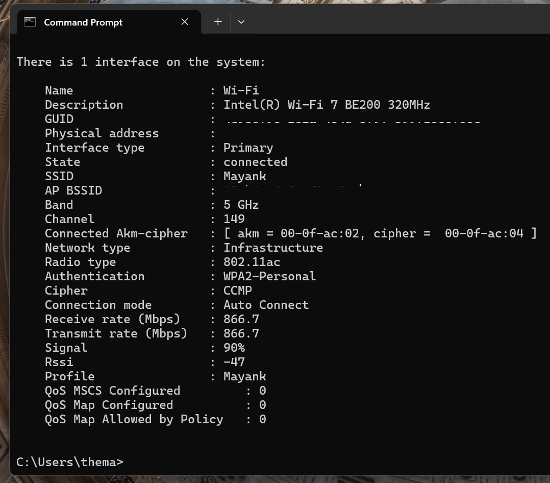 Check Wi-Fi adapter in Windows 11 using CMD