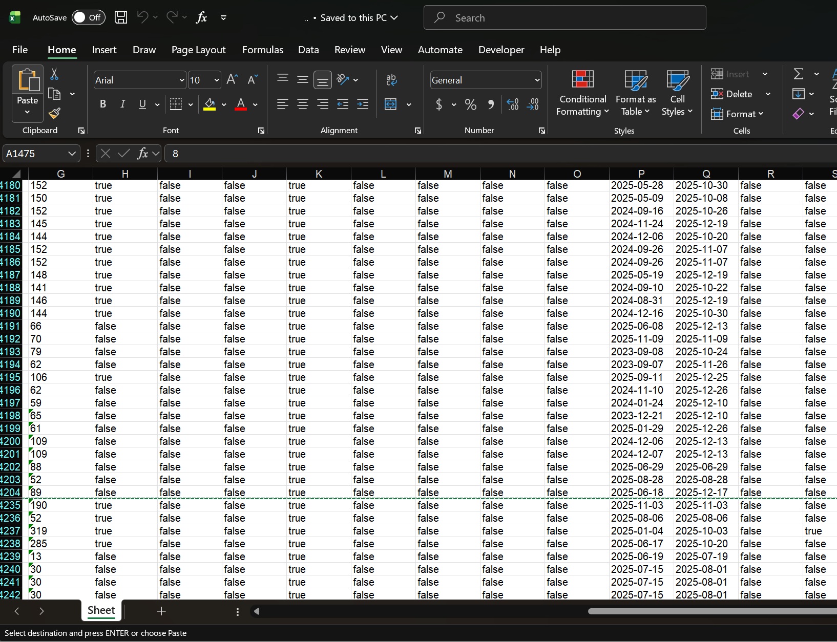 Excel large chunk of data
