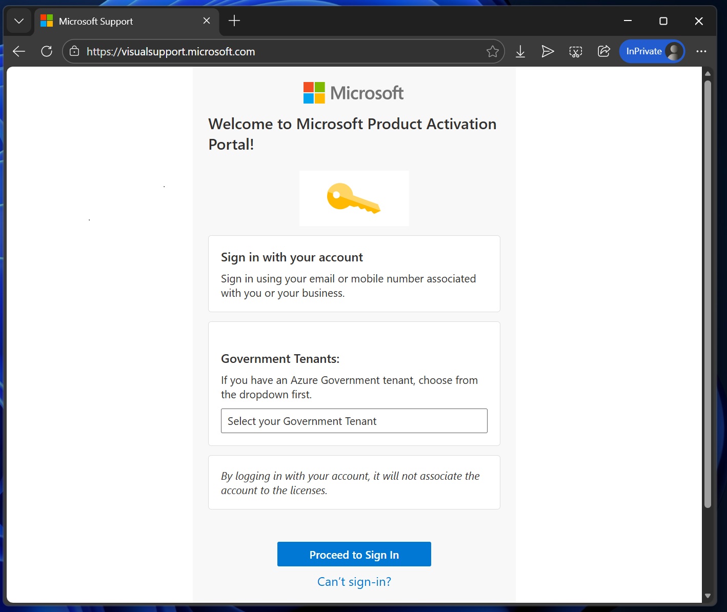Microsoft product activation portal