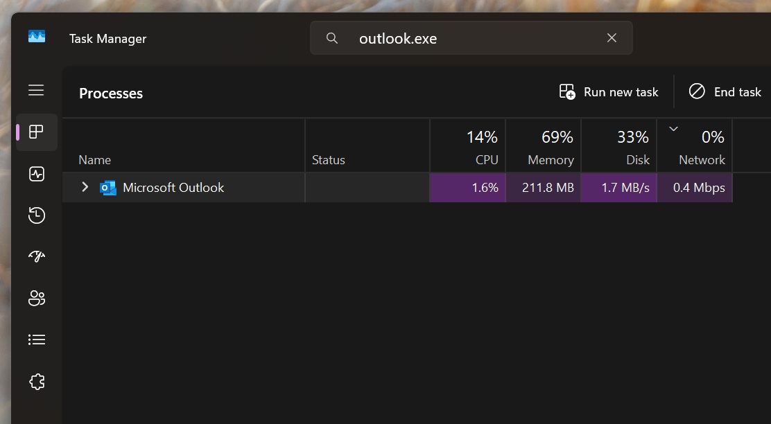 Outlook.exe in Task Manager