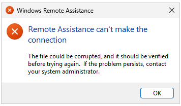 Remote Assistance can't make the connection