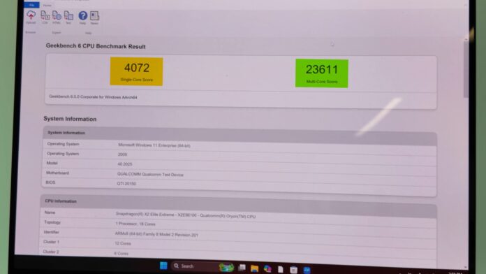 Snapdragon X2 Elite Extreme X2E96100 Geekbench benchmark Snapdragon X2 Elite Extreme X2E96100 Geekbench benchmark