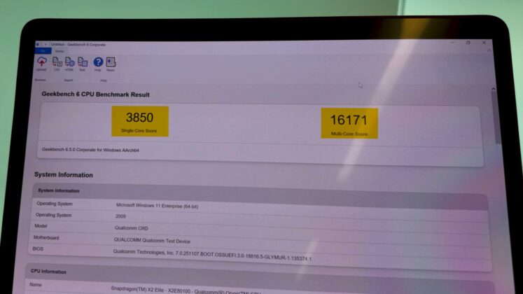Snapdragon X2 Elite X2E80100 Geekbench benchmark