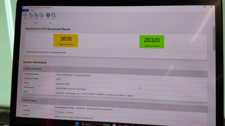 Snapdragon X2 Elite X2E88100 Geekbench benchmark