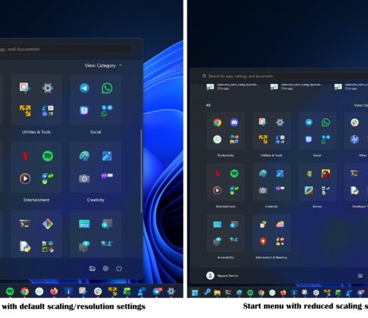 Start menu size in Windows 11