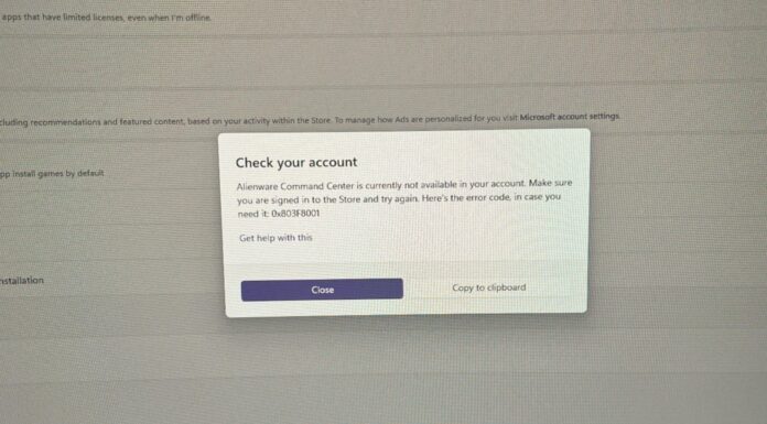 Windows 11 0x803F8001 error