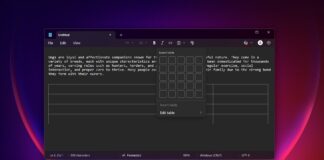 Windows 11 Notepad tables feature