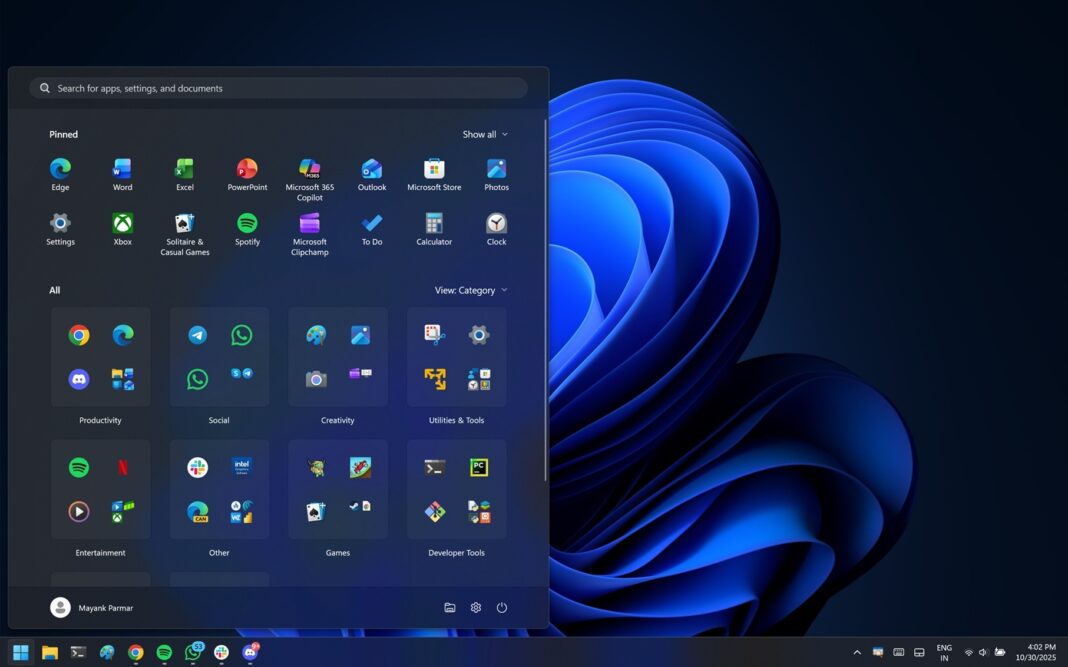 Windows 11's new Start menu with Categories layout begins showing up on