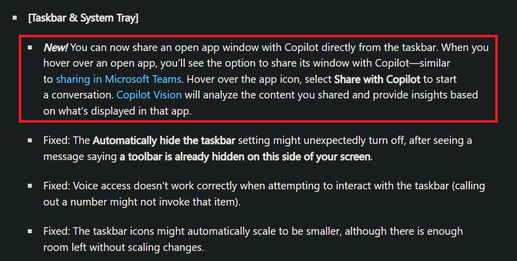 Windows release note