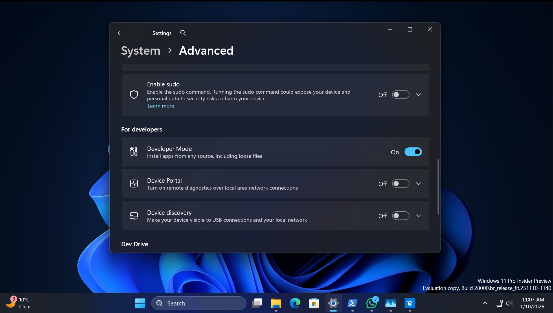 enable developer mode windows 11