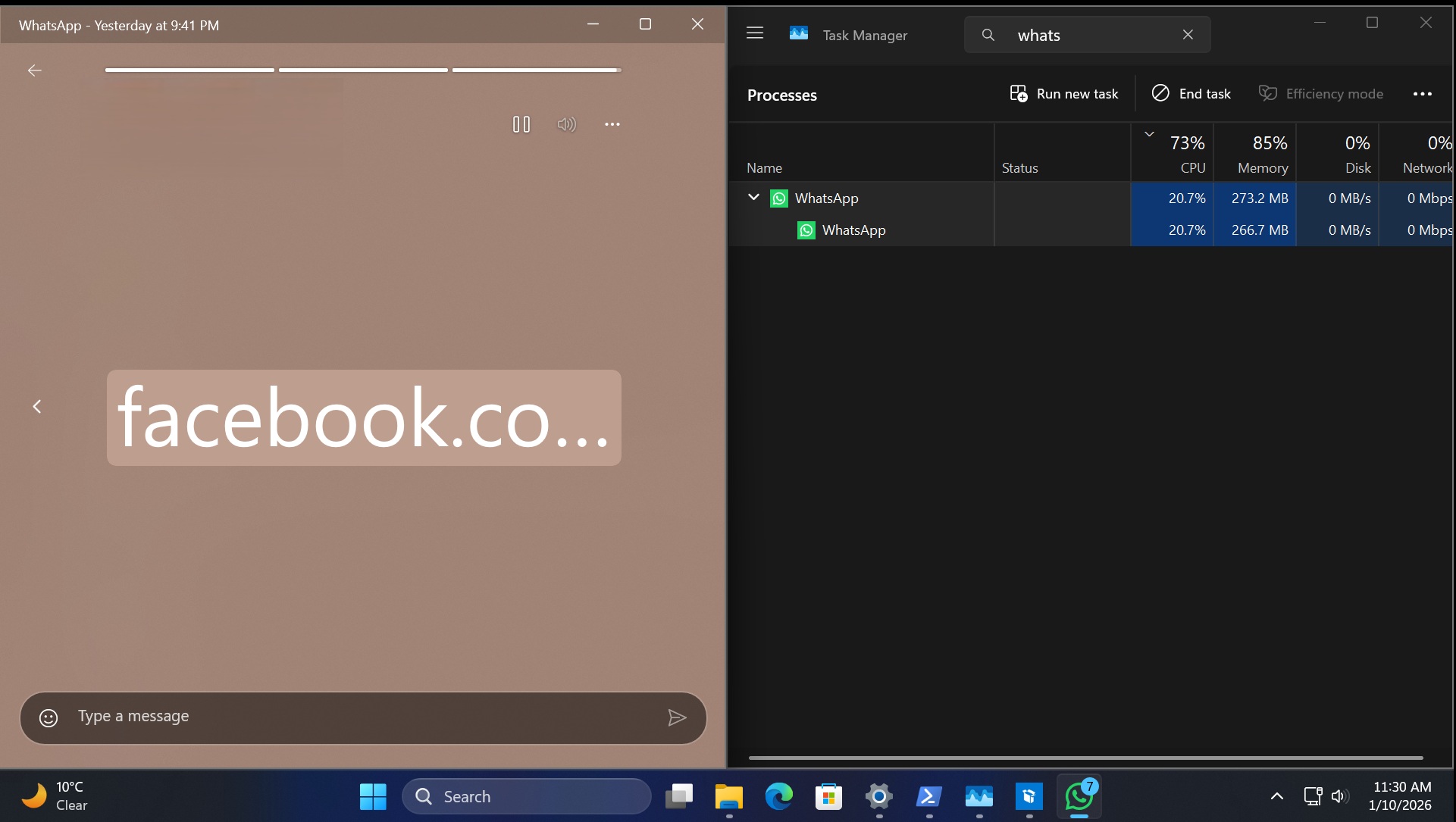 whatapp uwp memory use