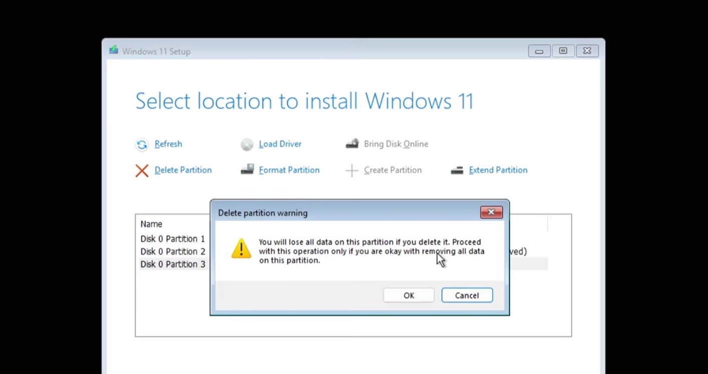 Confirmation dialog warning while trying to format or delete partition