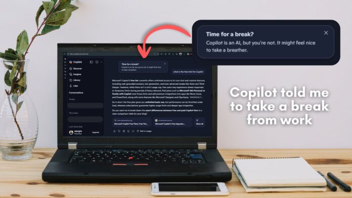 Copilot showing a notification that says 