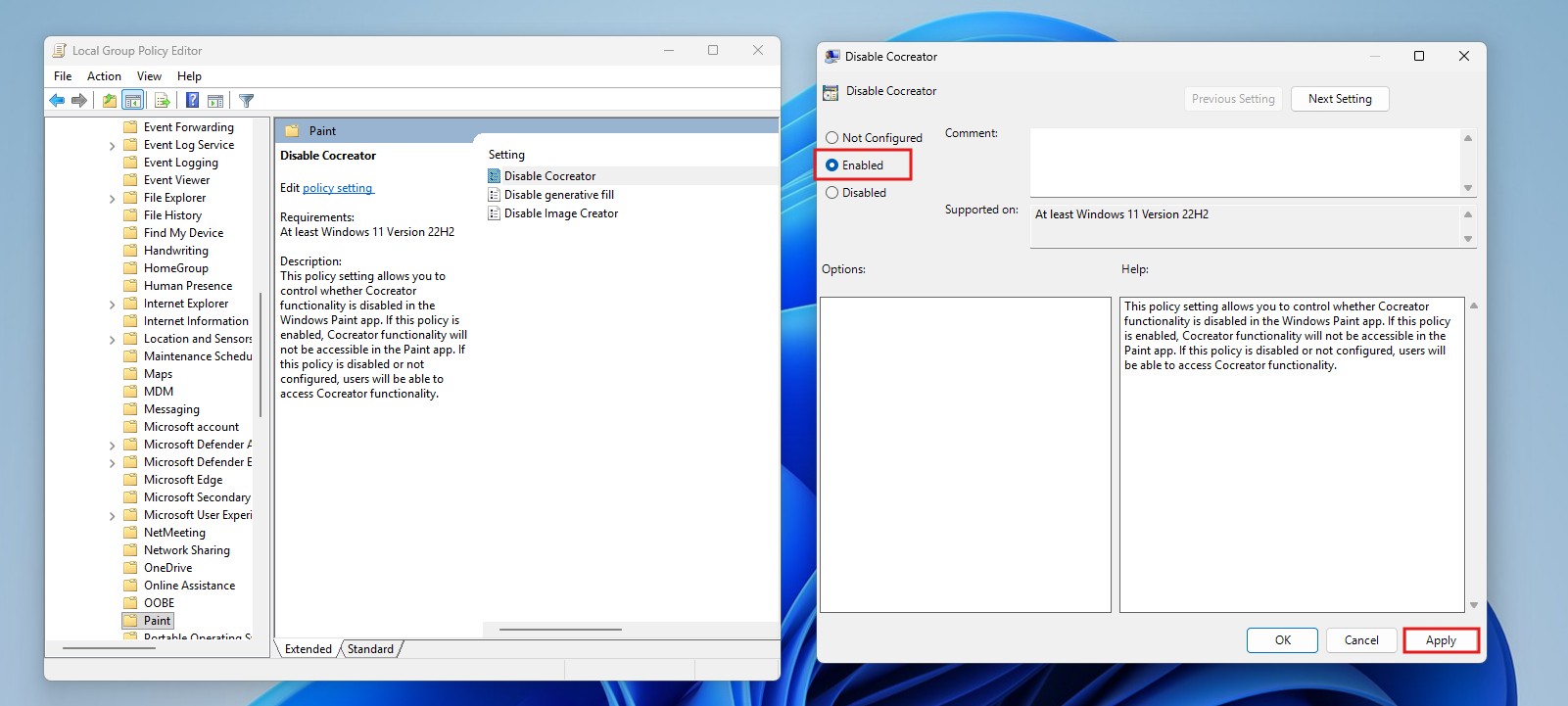 Disable Cocreator in Paint using Group Policy
