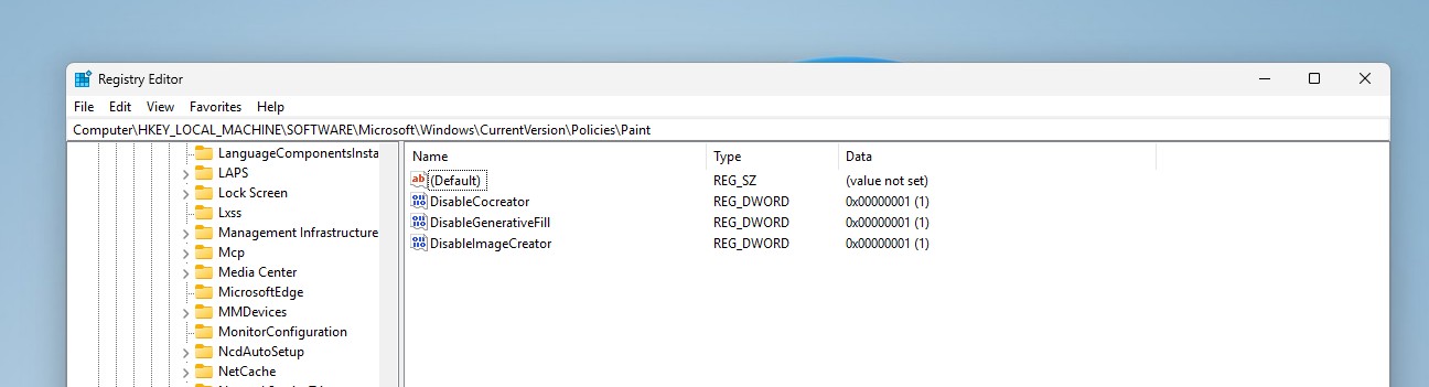 Disabling all AI features in Paint using Registry edit