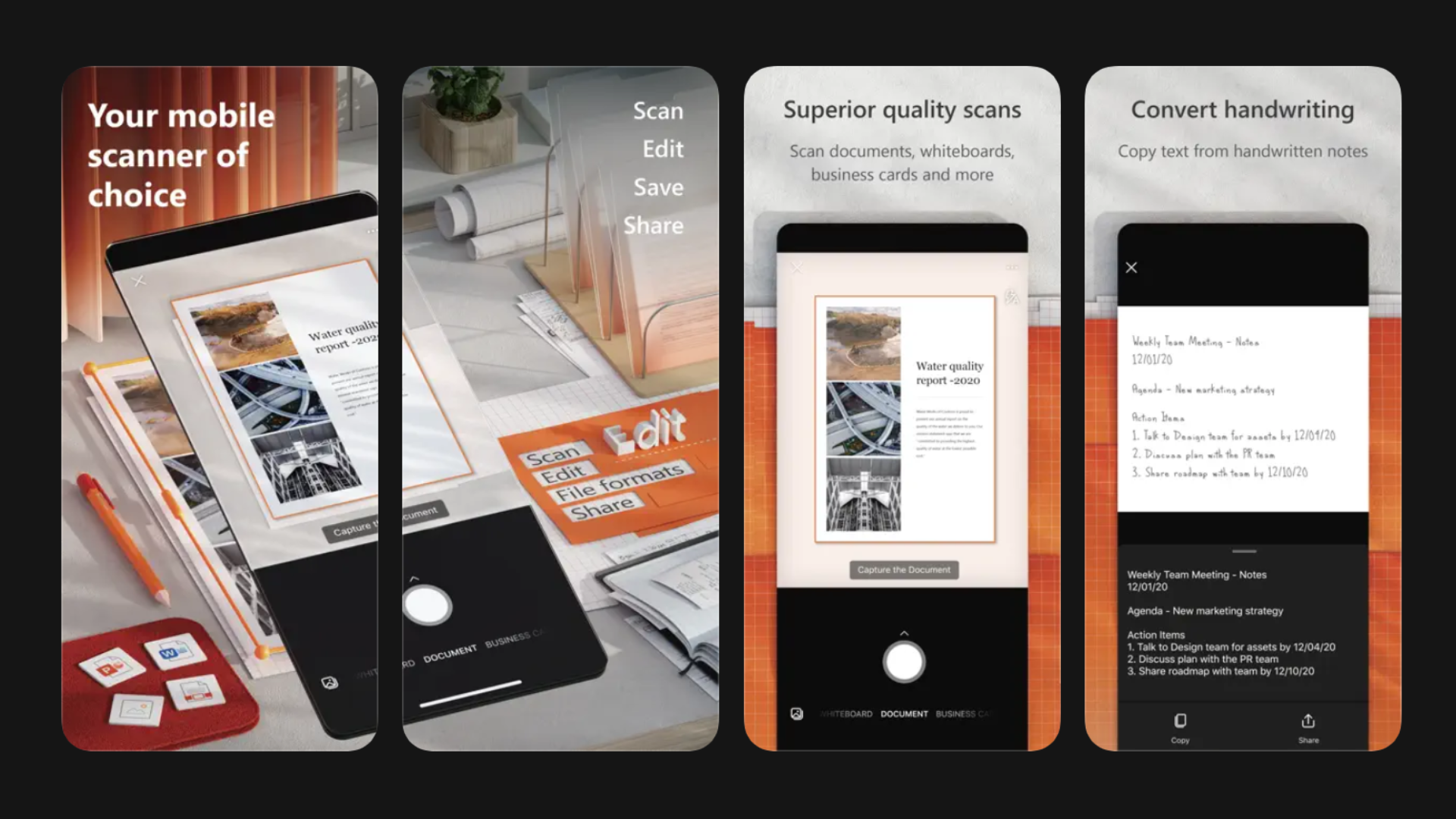 Features images of Microsoft Lens product page in App Store