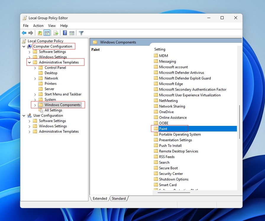 Finding Paint in Group Policy Editor