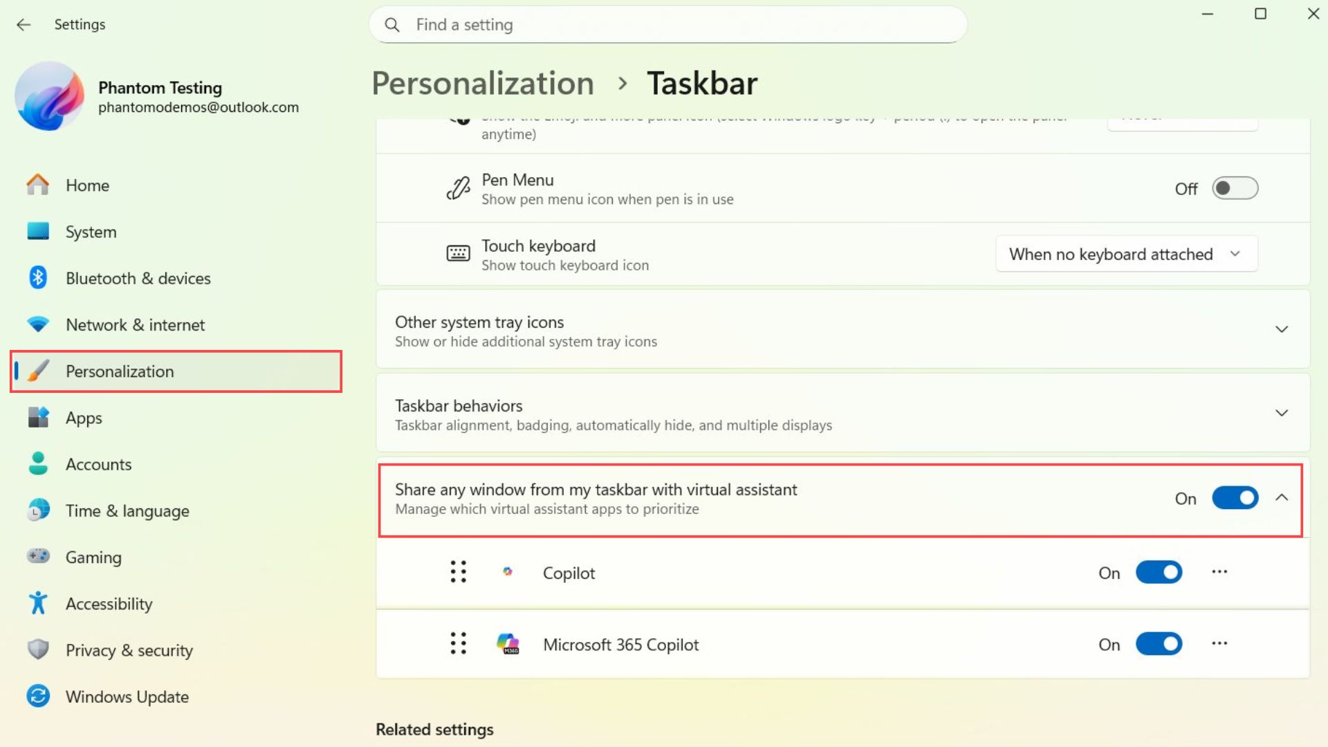 How to enable Share any window from my taskbar with virtual assistant
