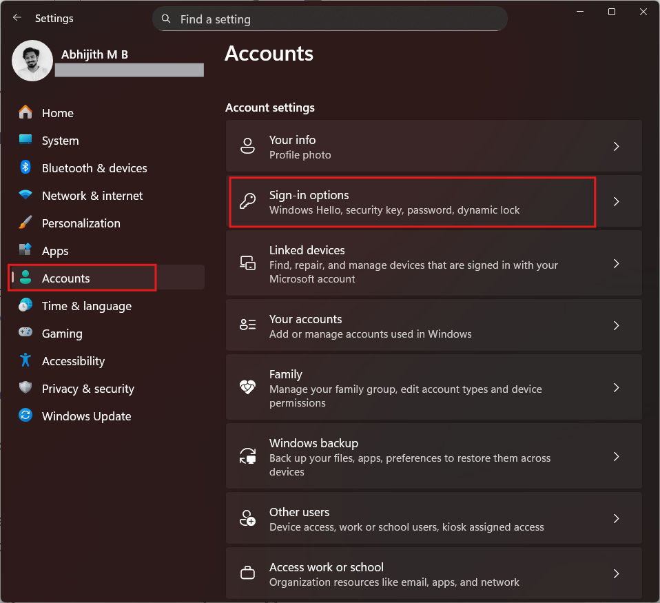 How to find Windows Hello Settings