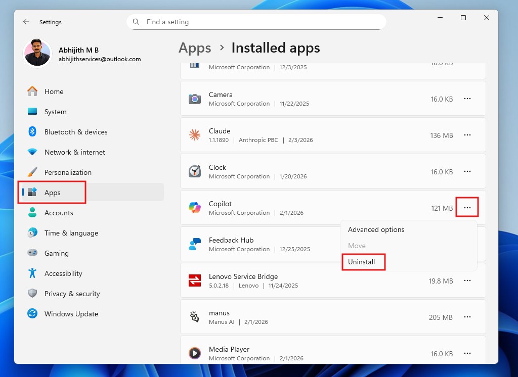 How to uninstall Copilot app in Windows 11