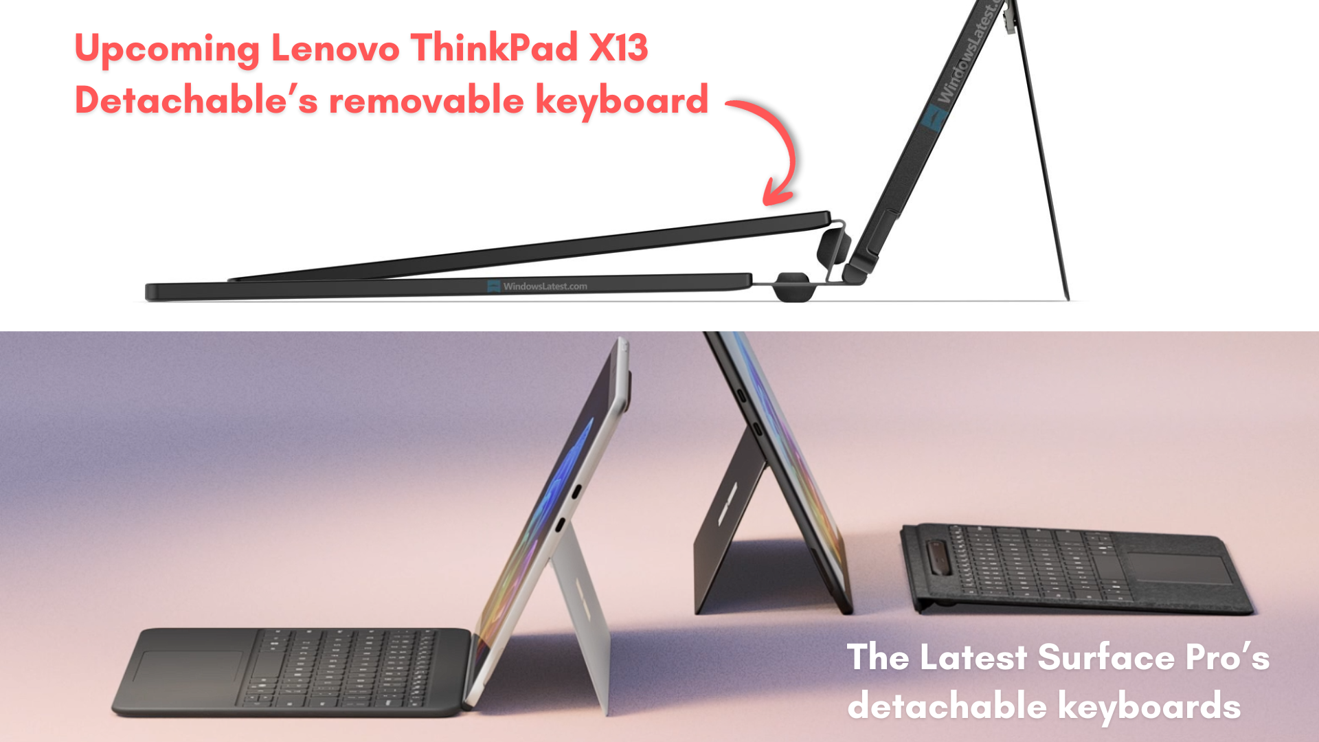 El teclado desmontable del Lenovo ThinkPad X13 se siente extraño en comparación con el teclado plano del Surface Pro