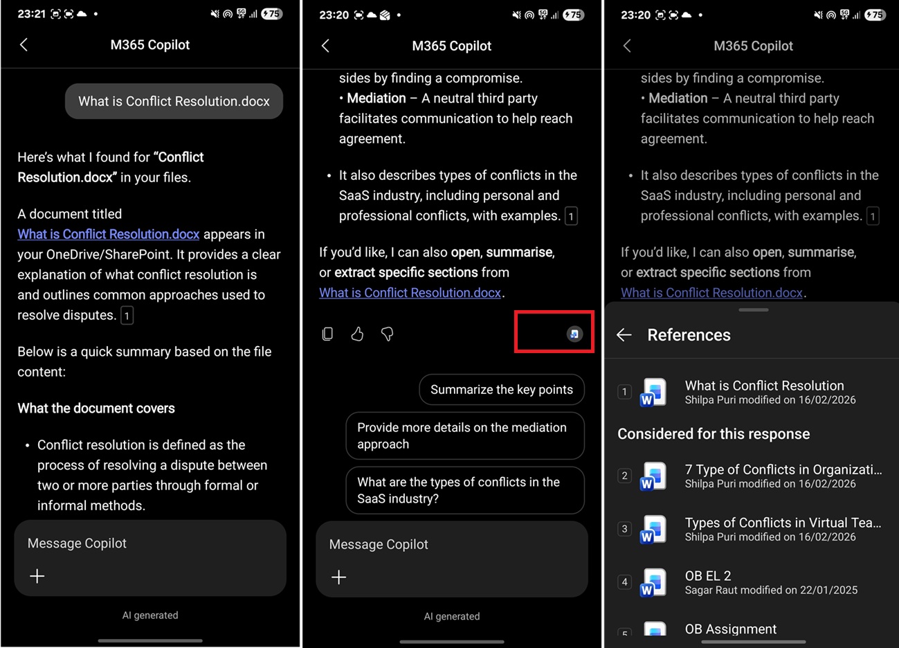 Flujo de Microsoft 365 Copilot en Android