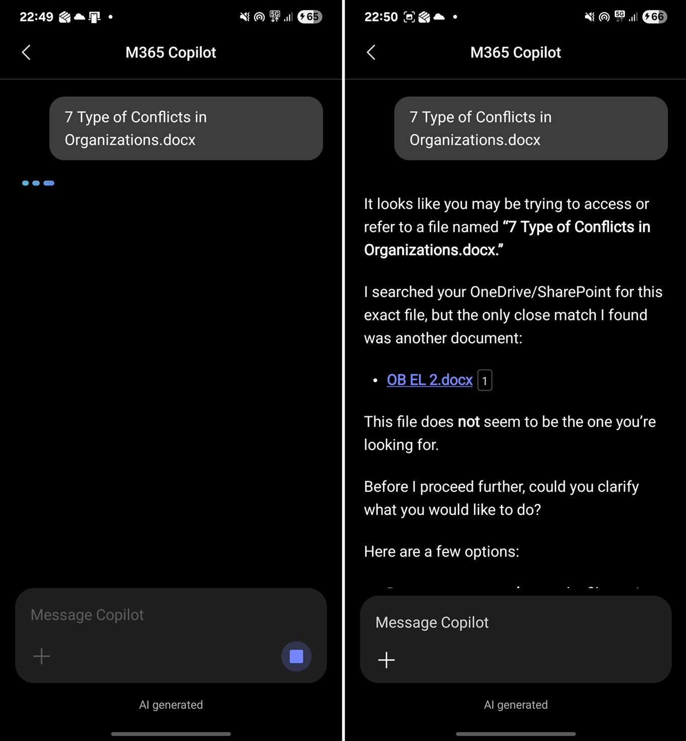 Error en la carga del copiloto de Microsoft 365
