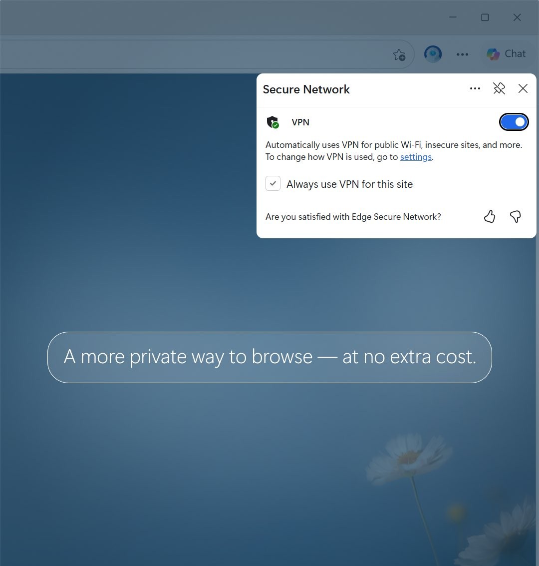 Microsoft Edge Secure Network VPN turned on