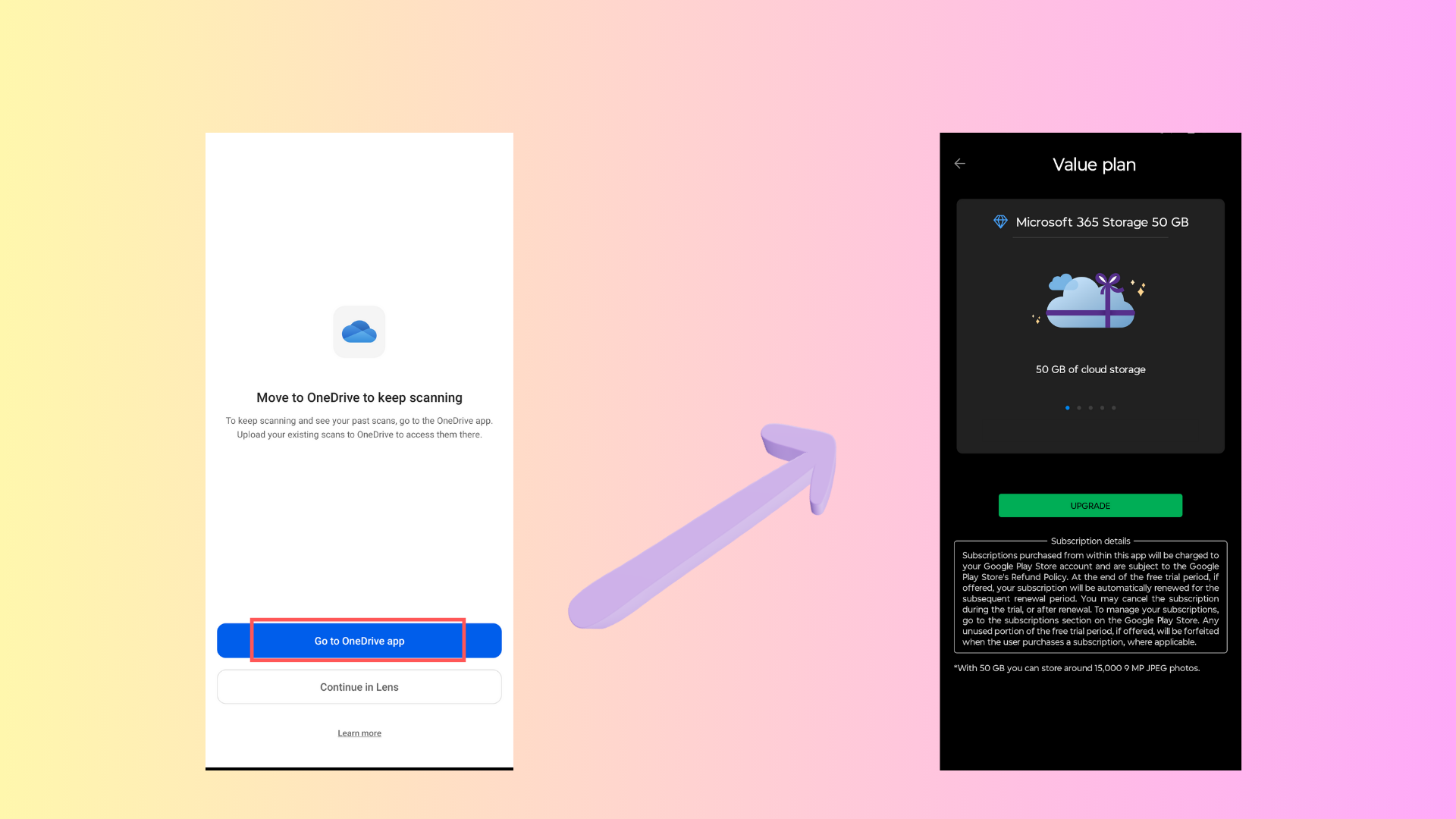 Microsoft Lens now prompts you to go to OneDrive but OneDrive asks you to buy cloud storage