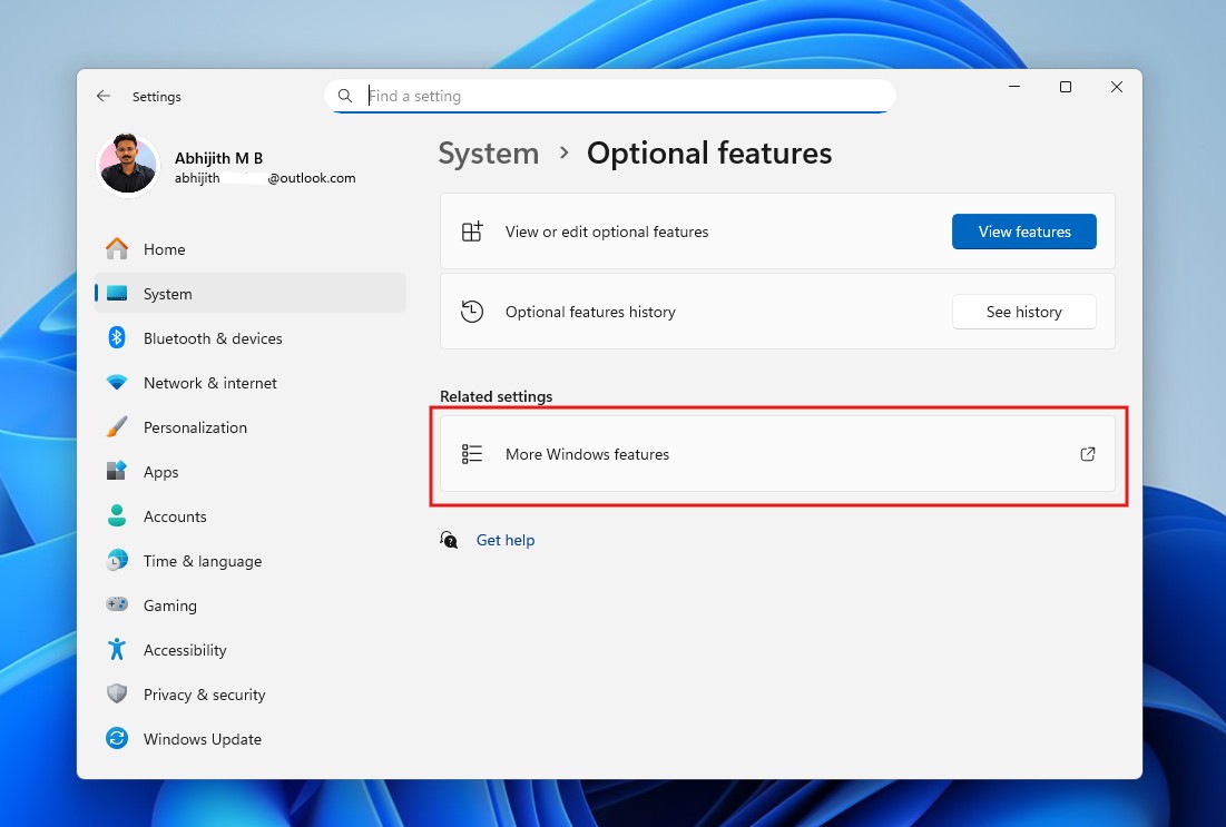 More Windows Features in System Settings