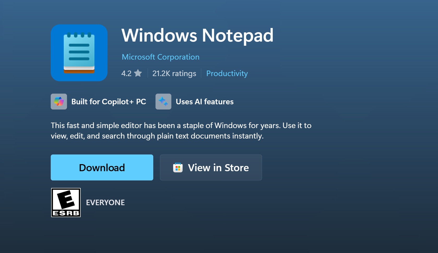 Notepad in Microsoft Store