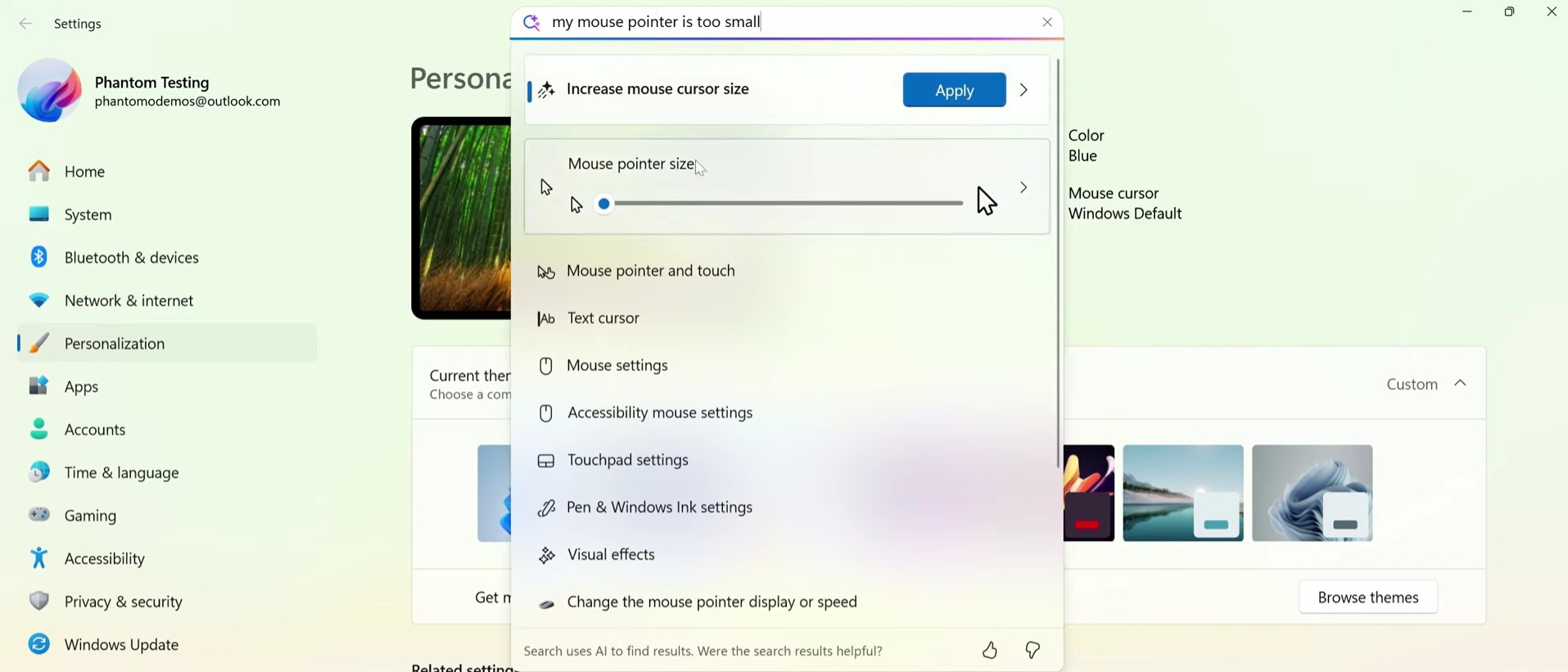 Búsqueda semántica de IA en la aplicación de configuración Windows 11 26H1