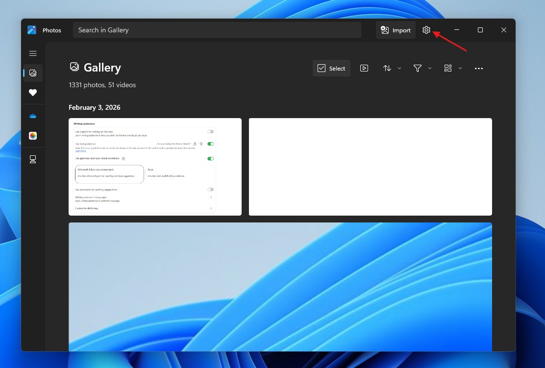 Settings icon in Windows Photo app