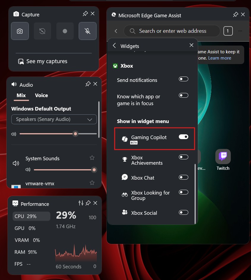 Turn off Gaming Copilot icon from Game Bar Widgets