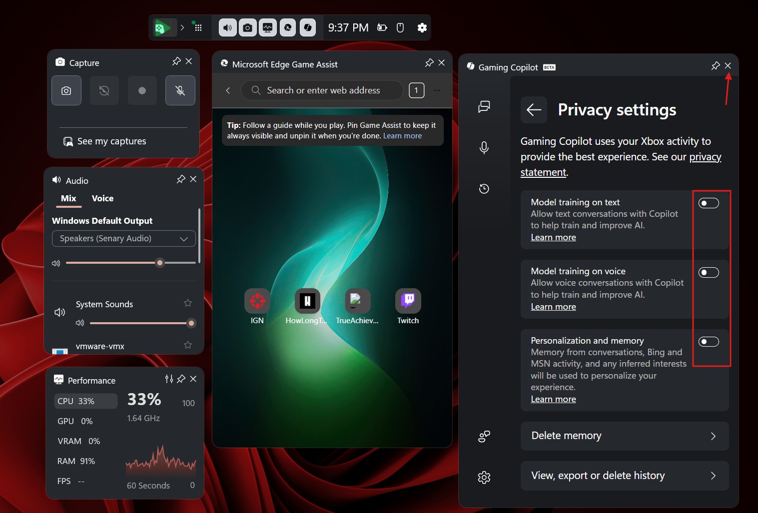 Turn off Gaming Copilot in Game Bar