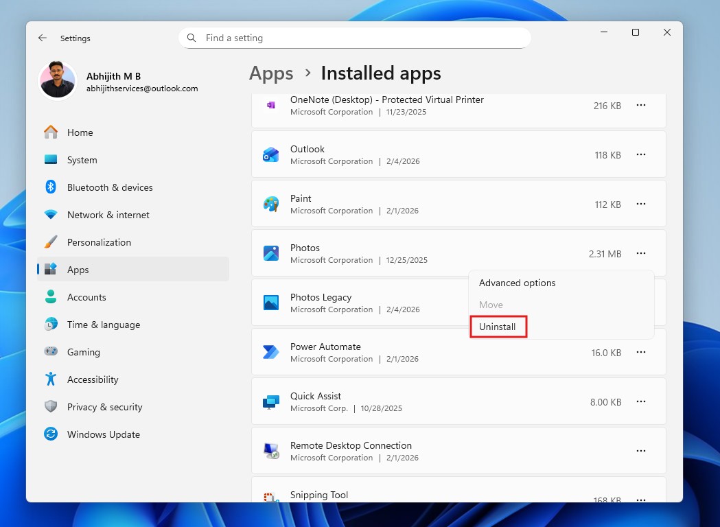 Uninstall the new Photos app in Windows 11