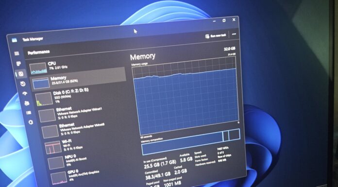 Windows 11 32GB RAM in Task Manager