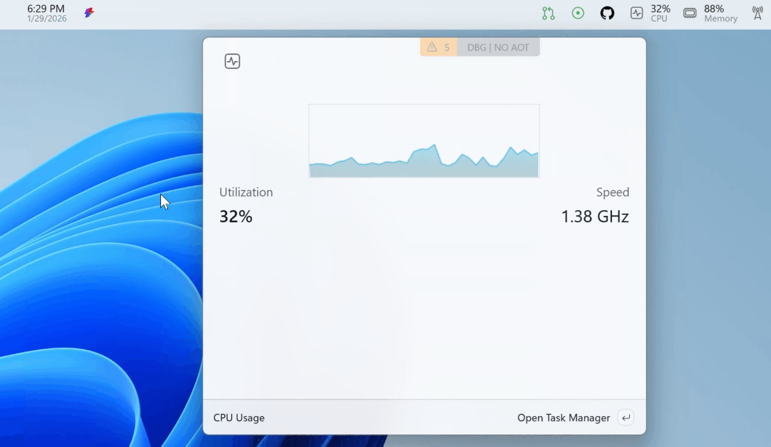 Windows 11 Dock menu with Task Manager