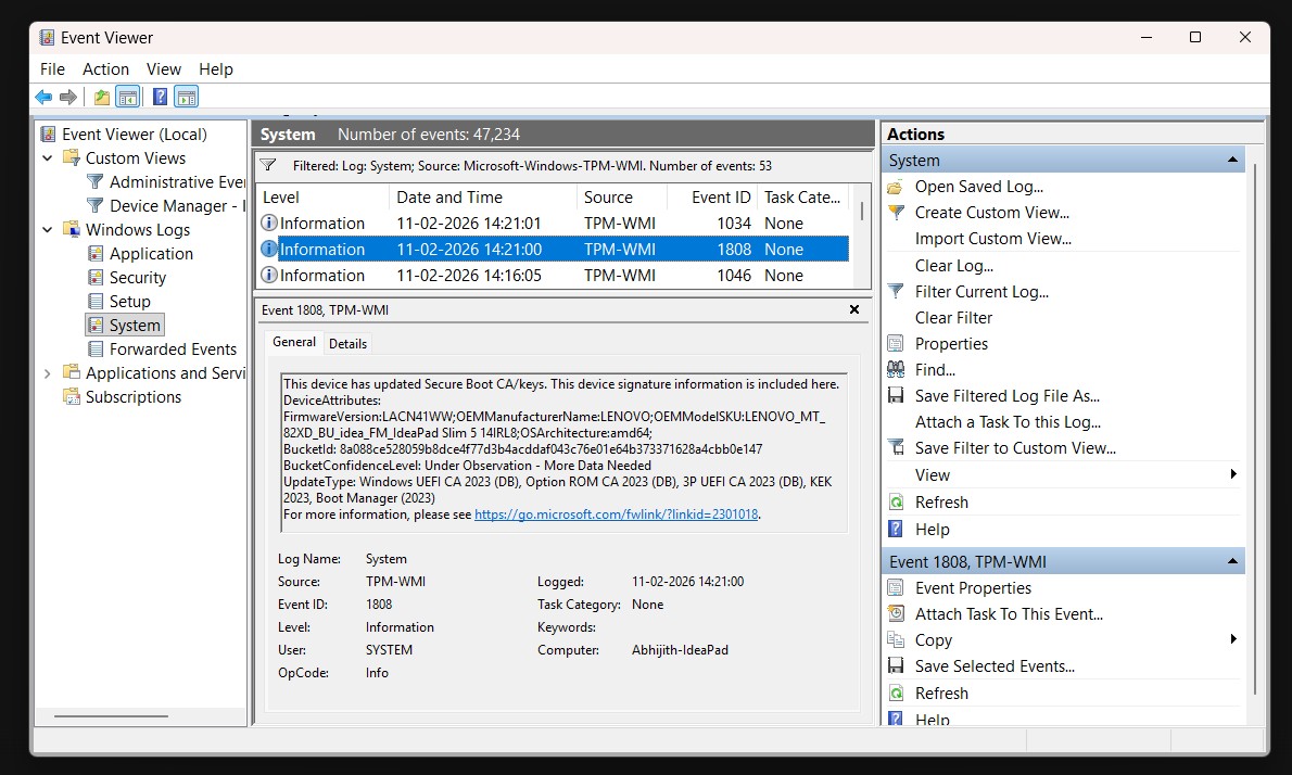 Windows Event Viewer window showing Event ID 1808 selected.