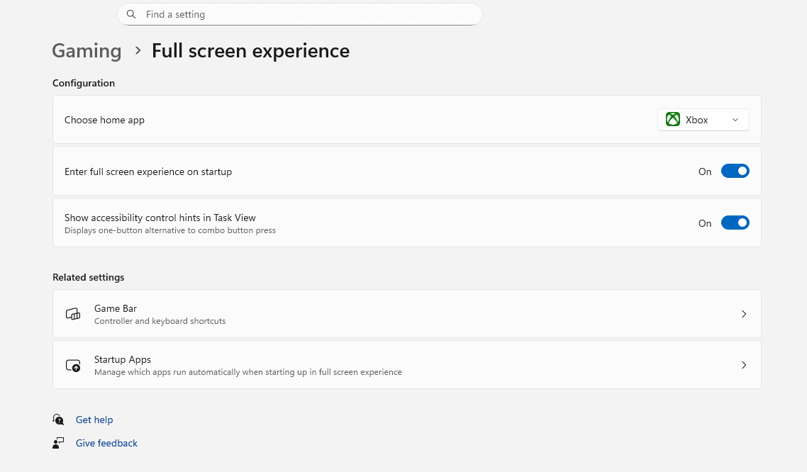 Xbox Full Screen Experience toggle