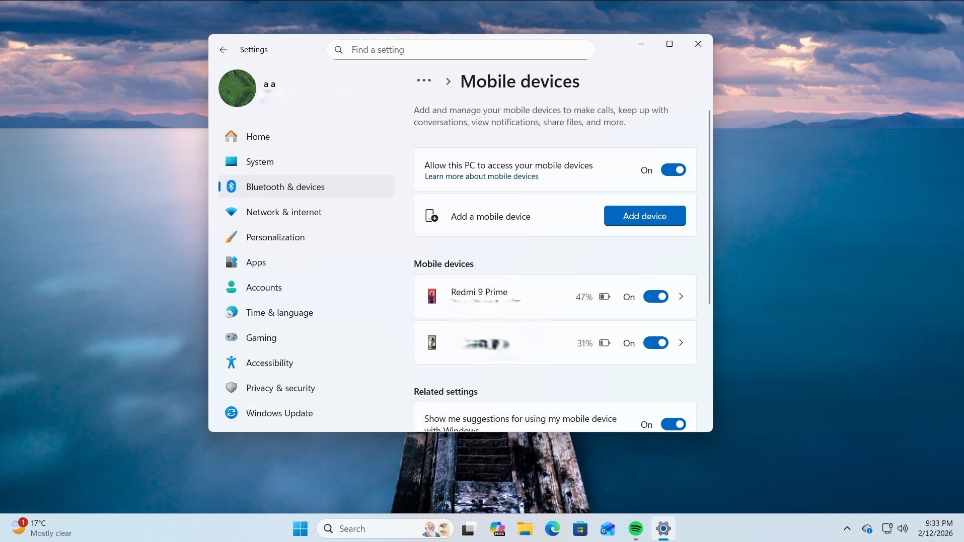 add new mobile device windows 11