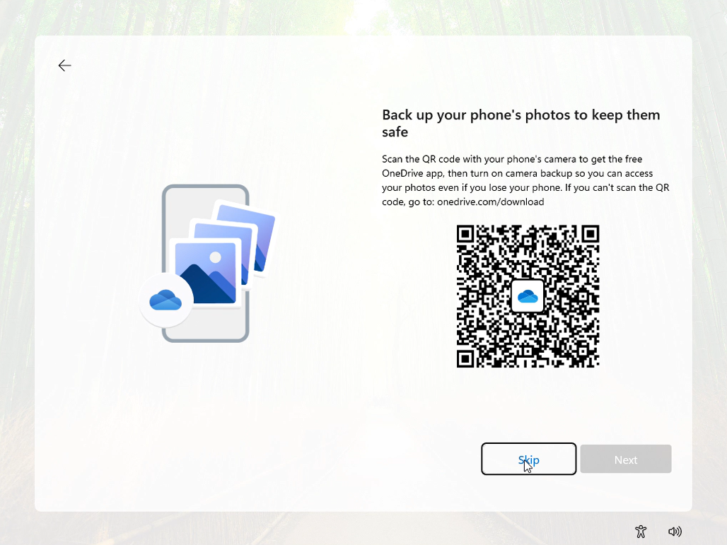 Ad to download OneDrive mobile app to backup your photos