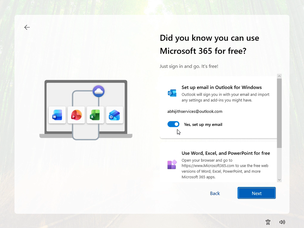 Another Microsoft 365 Ad that turns on a toggle by default allowing Outlook to be setup for this email address